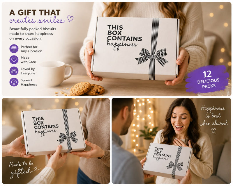 Premium Biscuit Gift Box – 12 Individually Wrapped Biscuits | 4 Delicious Flavours | Perfect Tea & Coffee Gift Hamper | Vegetarian | No Palm Oil | Ideal for Birthdays & Corporate Gifts