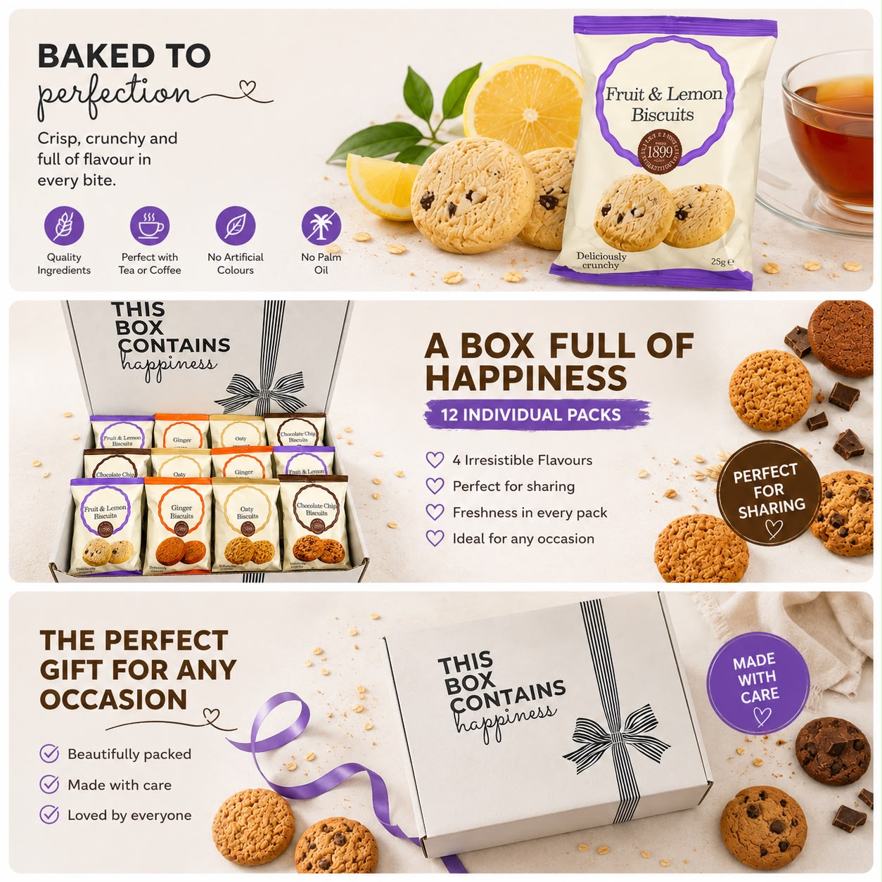 Premium Biscuit Gift Box – 12 Individually Wrapped Biscuits | 4 Delicious Flavours | Perfect Tea & Coffee Gift Hamper | Vegetarian | No Palm Oil | Ideal for Birthdays & Corporate Gifts