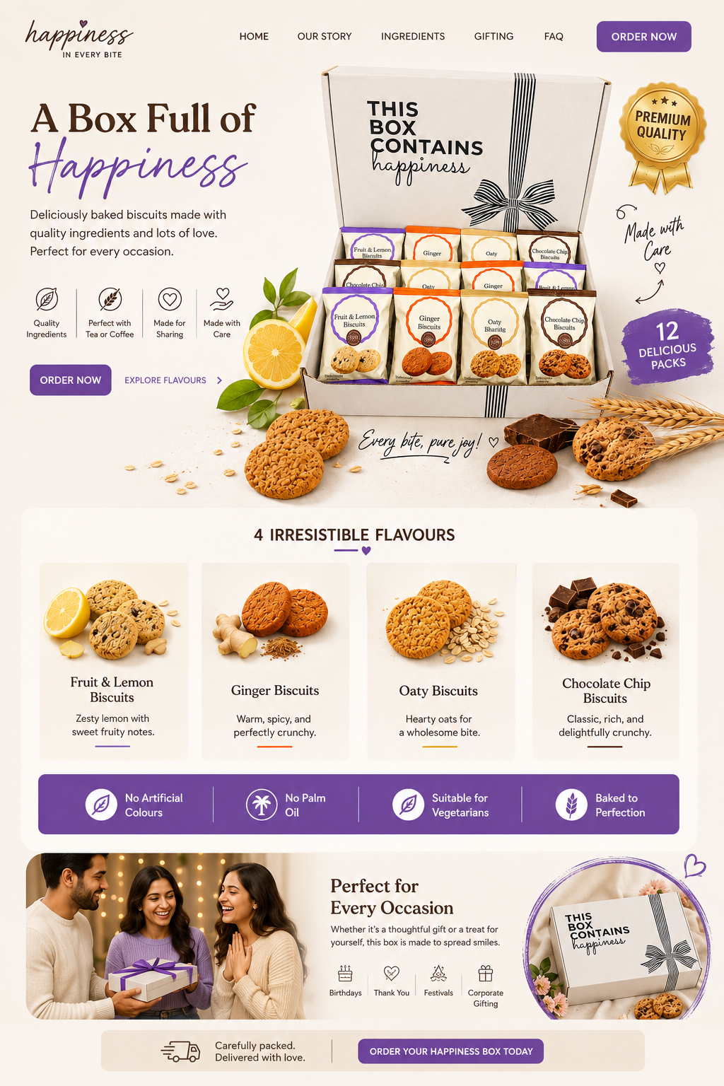 Premium Biscuit Gift Box – 12 Individually Wrapped Biscuits | 4 Delicious Flavours | Perfect Tea & Coffee Gift Hamper | Vegetarian | No Palm Oil | Ideal for Birthdays & Corporate Gifts